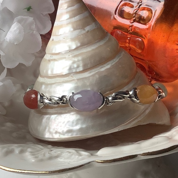 Beautiful Sterling Silver Muti-Gemstone Cabochon Bracelet - Picture 8 of 15